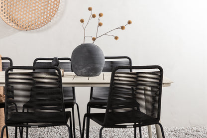 Rektangulært spisebord 200 x 90 Beige + Spisebordsstol 2-pak Sort