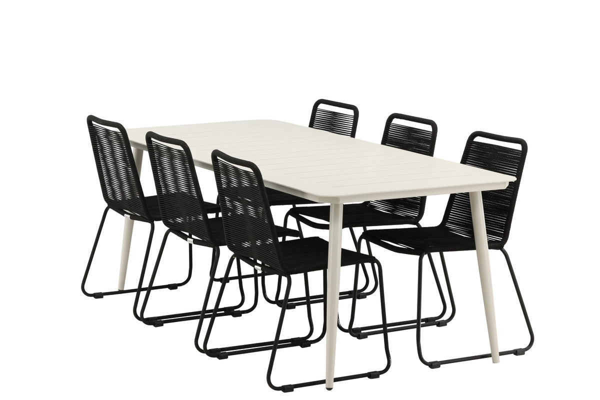 Rektangulært spisebord 200 x 90 Beige + Spisebordsstol 2-pak Sort