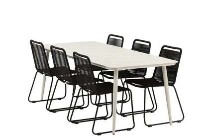 Rektangulært spisebord 200 x 90 Beige + Spisebordsstol 2-pak Sort