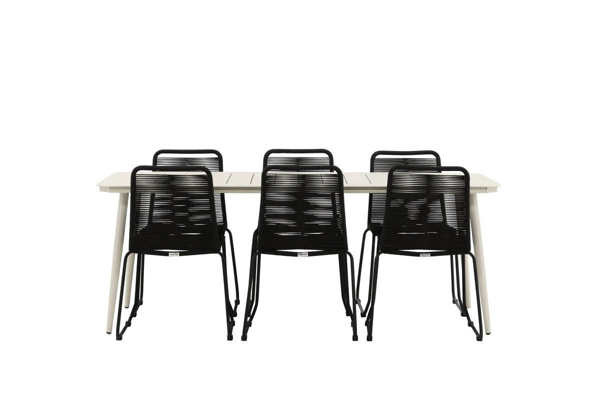 Rektangulært spisebord 200 x 90 Beige + Spisebordsstol 2-pak Sort