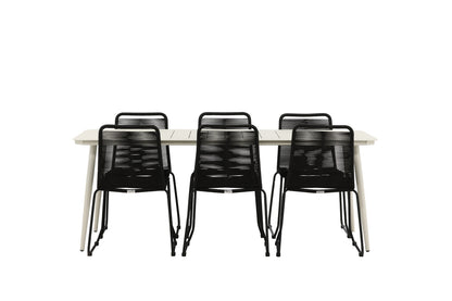 Rektangulært spisebord 200 x 90 Beige + Spisebordsstol 2-pak Sort