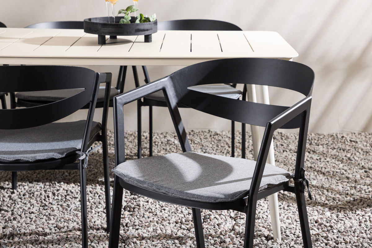 Spisebordsstol Sort + Rektangulært Spisebord 200 x 90 Beige