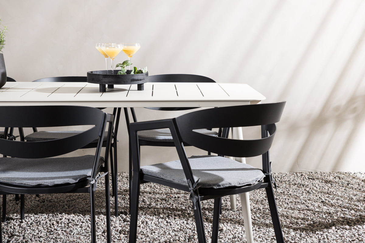 Spisebordsstol Sort + Rektangulært Spisebord 200 x 90 Beige