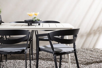 Spisebordsstol Sort + Rektangulært Spisebord 200 x 90 Beige