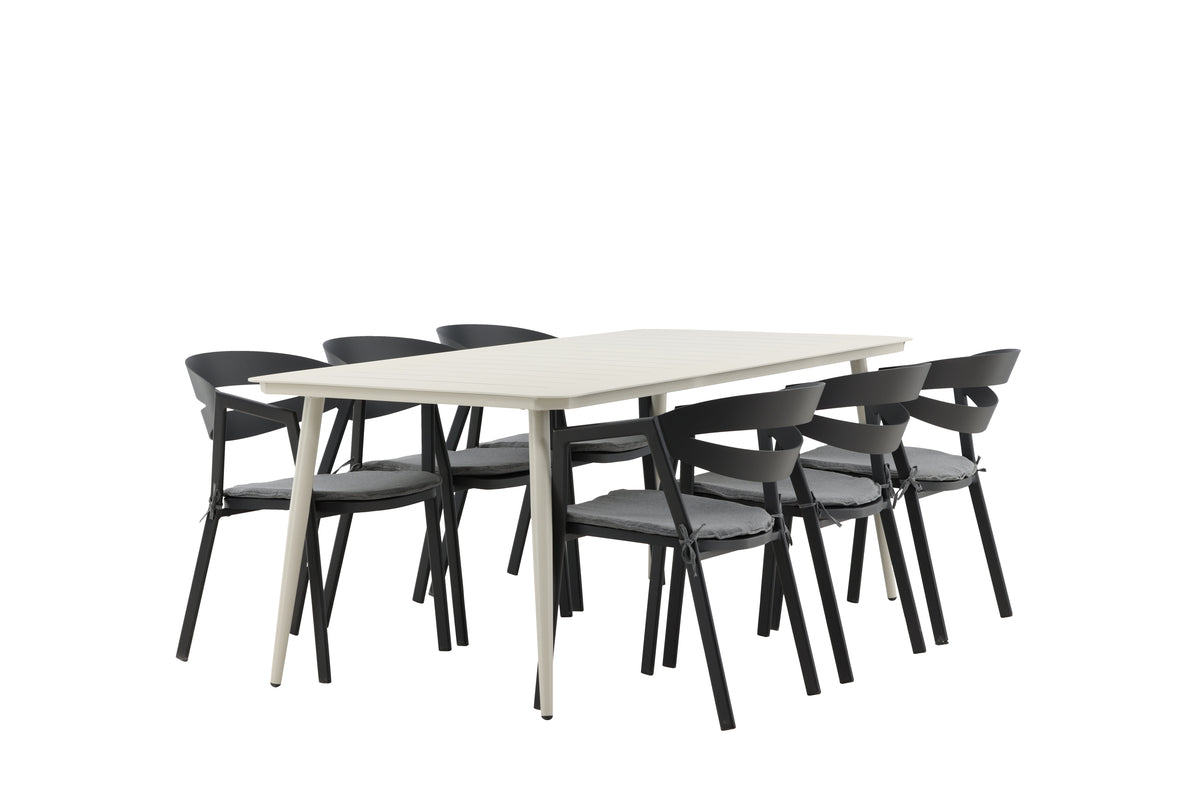 Spisebordsstol Sort + Rektangulært Spisebord 200 x 90 Beige