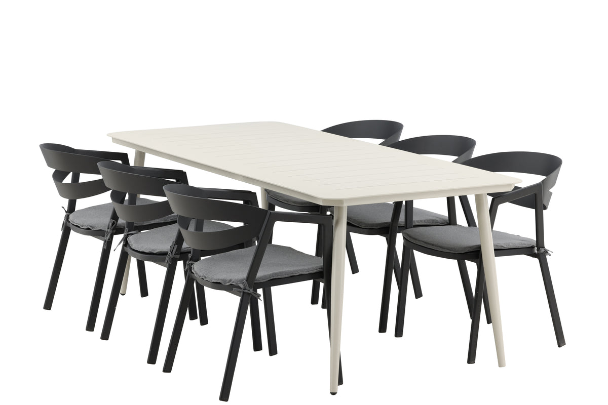 Spisebordsstol Sort + Rektangulært Spisebord 200 x 90 Beige