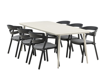 Spisebordsstol Sort + Rektangulært Spisebord 200 x 90 Beige