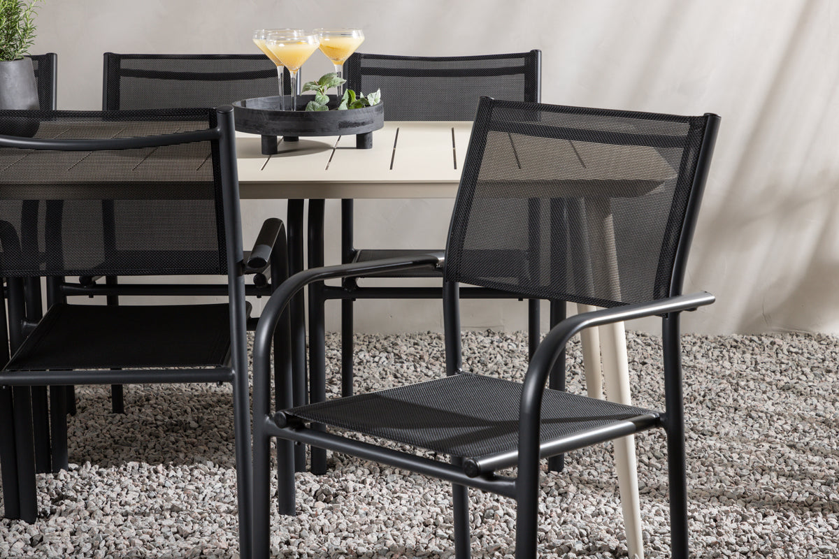 Lina & Santorini Rektangulære Spisebord 200 x 90 Beige + Spisebordsstole 2-pak Sort