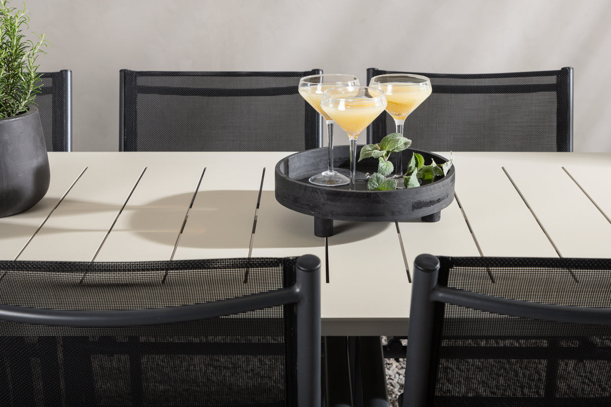 Lina & Santorini Rektangulære Spisebord 200 x 90 Beige + Spisebordsstole 2-pak Sort