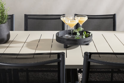 Lina & Santorini Rektangulære Spisebord 200 x 90 Beige + Spisebordsstole 2-pak Sort