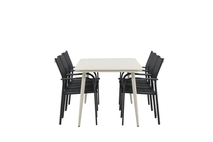 Lina & Santorini Rektangulære Spisebord 200 x 90 Beige + Spisebordsstole 2-pak Sort