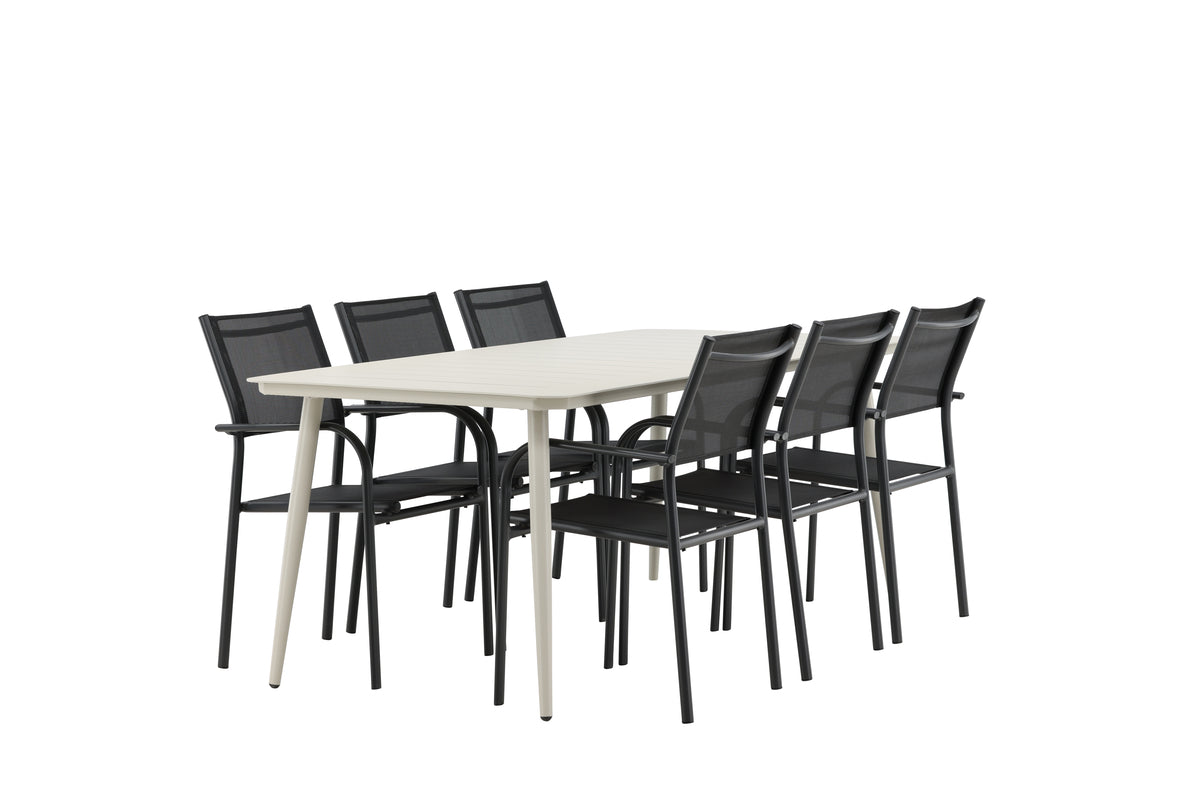 Lina & Santorini Rektangulære Spisebord 200 x 90 Beige + Spisebordsstole 2-pak Sort