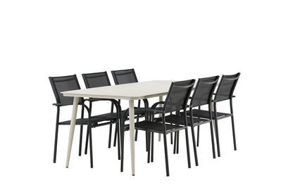 Lina & Santorini Rektangulære Spisebord 200 x 90 Beige + Spisebordsstole 2-pak Sort
