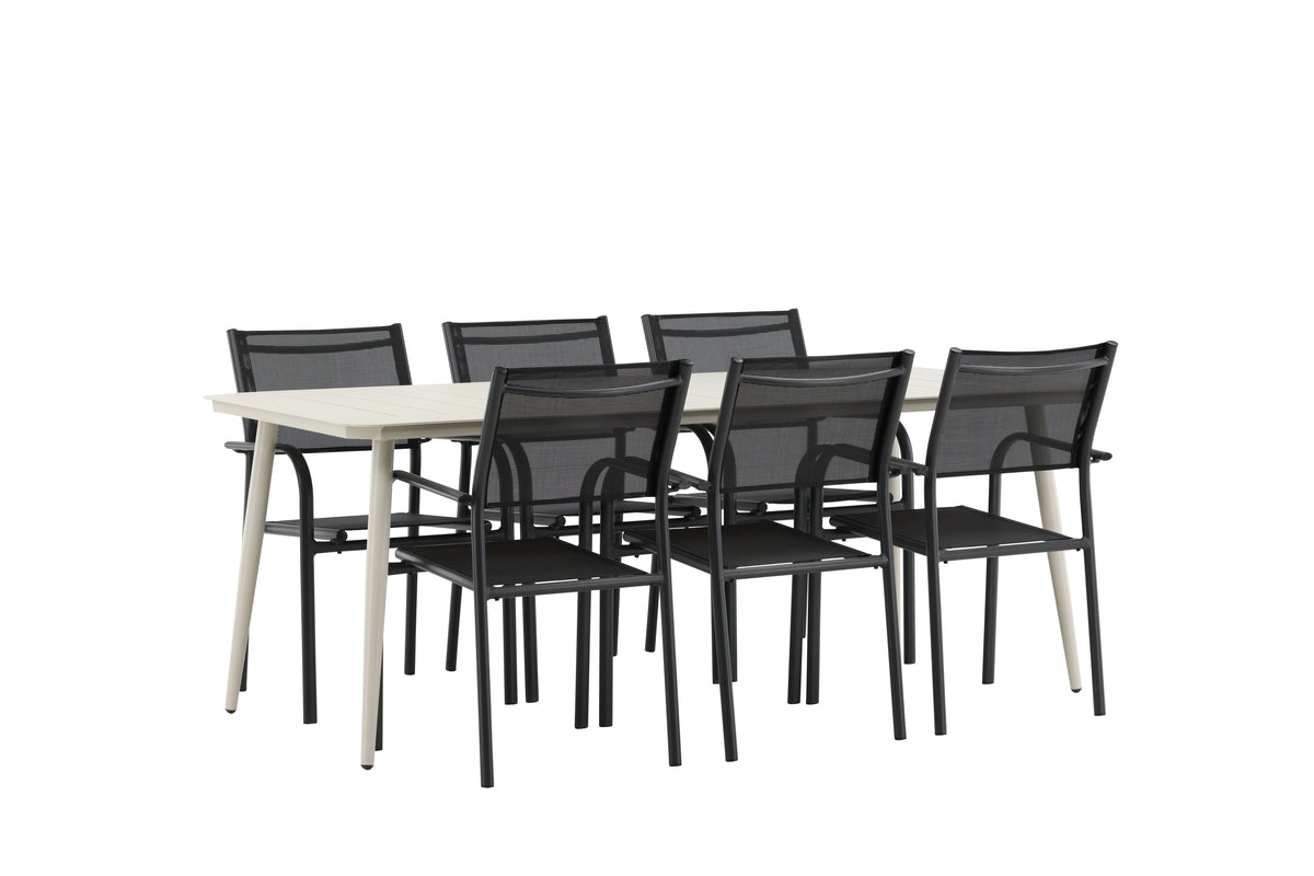 Lina & Santorini Rektangulære Spisebord 200 x 90 Beige + Spisebordsstole 2-pak Sort