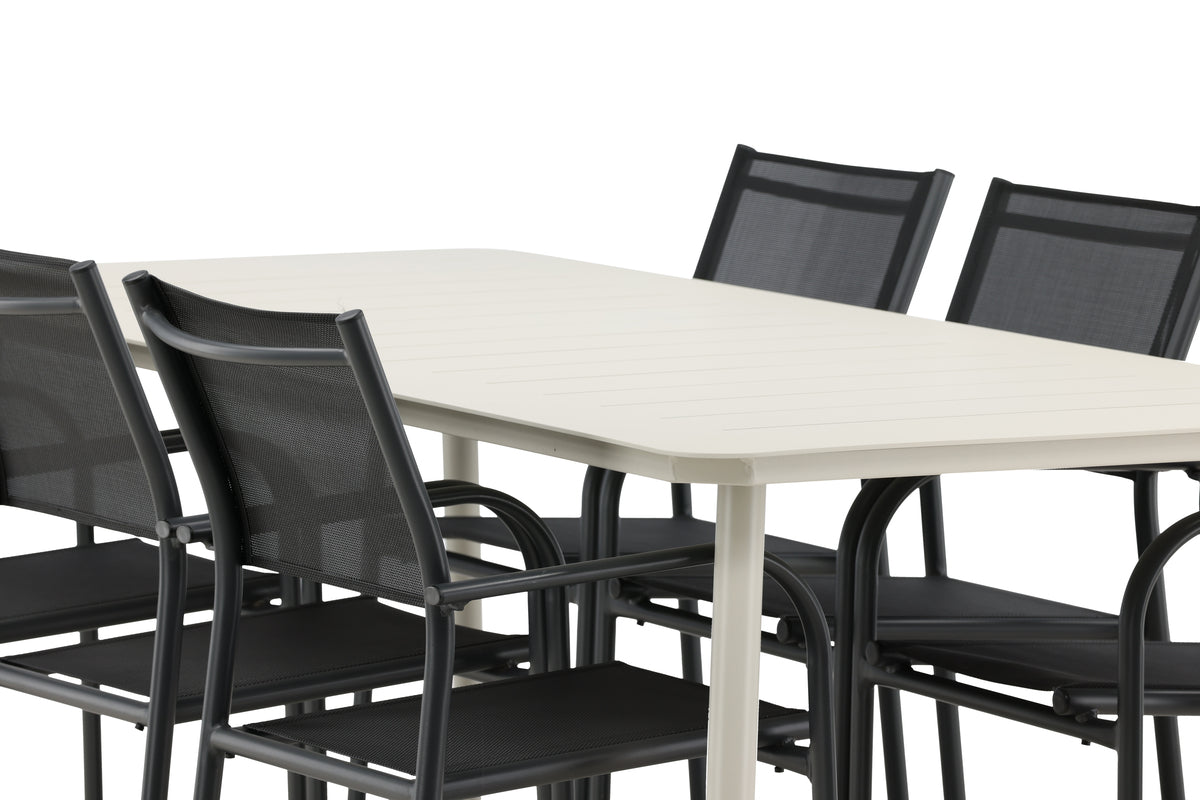 Lina & Santorini Rektangulære Spisebord 200 x 90 Beige + Spisebordsstole 2-pak Sort