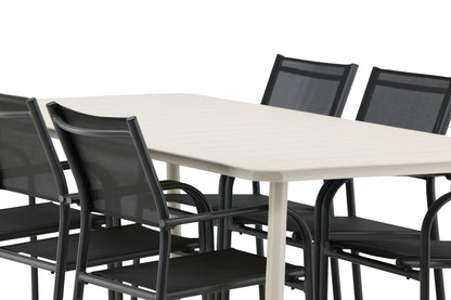 Lina & Santorini Rektangulære Spisebord 200 x 90 Beige + Spisebordsstole 2-pak Sort