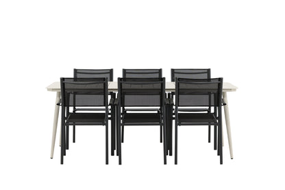 Lina & Santorini Rektangulære Spisebord 200 x 90 Beige + Spisebordsstole 2-pak Sort