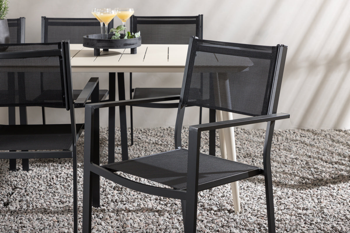 Rektangulært spisebord 200 x 90 Beige + Spisebordsstol 2-pak Sort