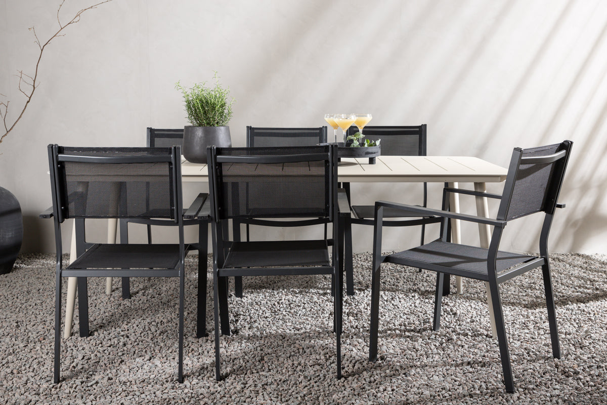 Rektangulært spisebord 200 x 90 Beige + Spisebordsstol 2-pak Sort