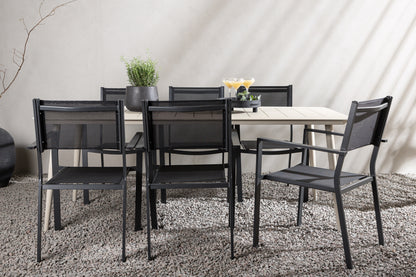 Rektangulært spisebord 200 x 90 Beige + Spisebordsstol 2-pak Sort