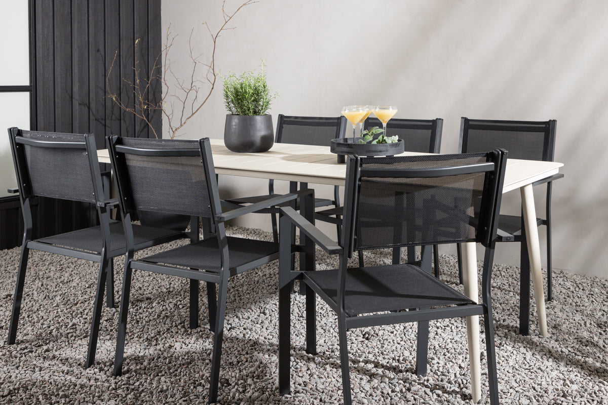 Rektangulært spisebord 200 x 90 Beige + Spisebordsstol 2-pak Sort