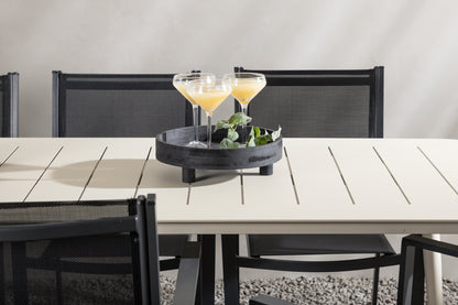 Rektangulært spisebord 200 x 90 Beige + Spisebordsstol 2-pak Sort