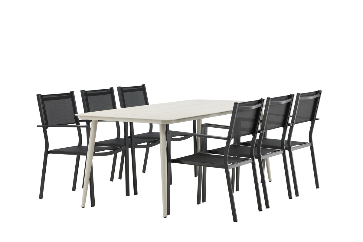 Rektangulært spisebord 200 x 90 Beige + Spisebordsstol 2-pak Sort