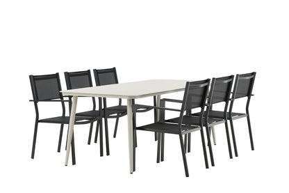 Rektangulært spisebord 200 x 90 Beige + Spisebordsstol 2-pak Sort