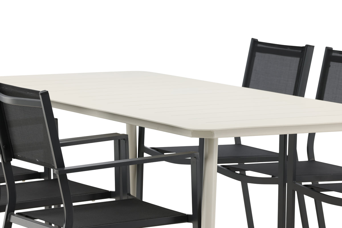 Rektangulært spisebord 200 x 90 Beige + Spisebordsstol 2-pak Sort