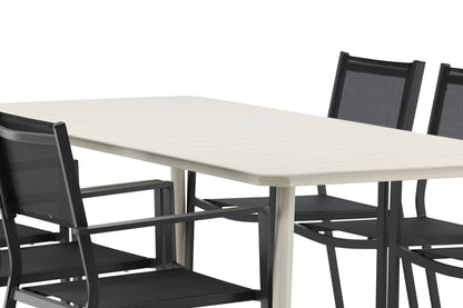 Rektangulært spisebord 200 x 90 Beige + Spisebordsstol 2-pak Sort