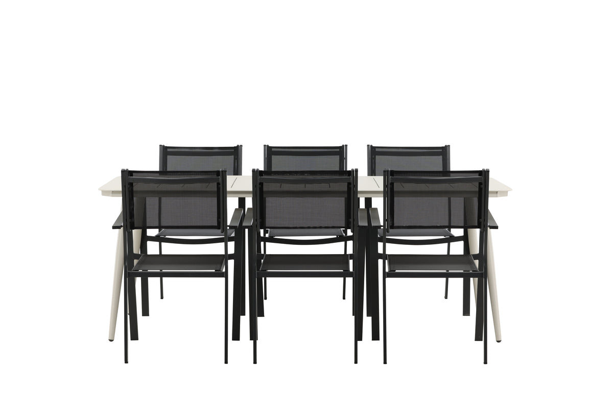 Rektangulært spisebord 200 x 90 Beige + Spisebordsstol 2-pak Sort