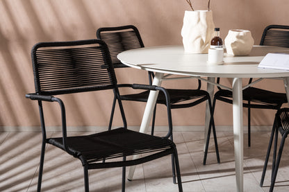 Rundt spisebord 120 Beige + Spisebordsstol 2-pak Sort