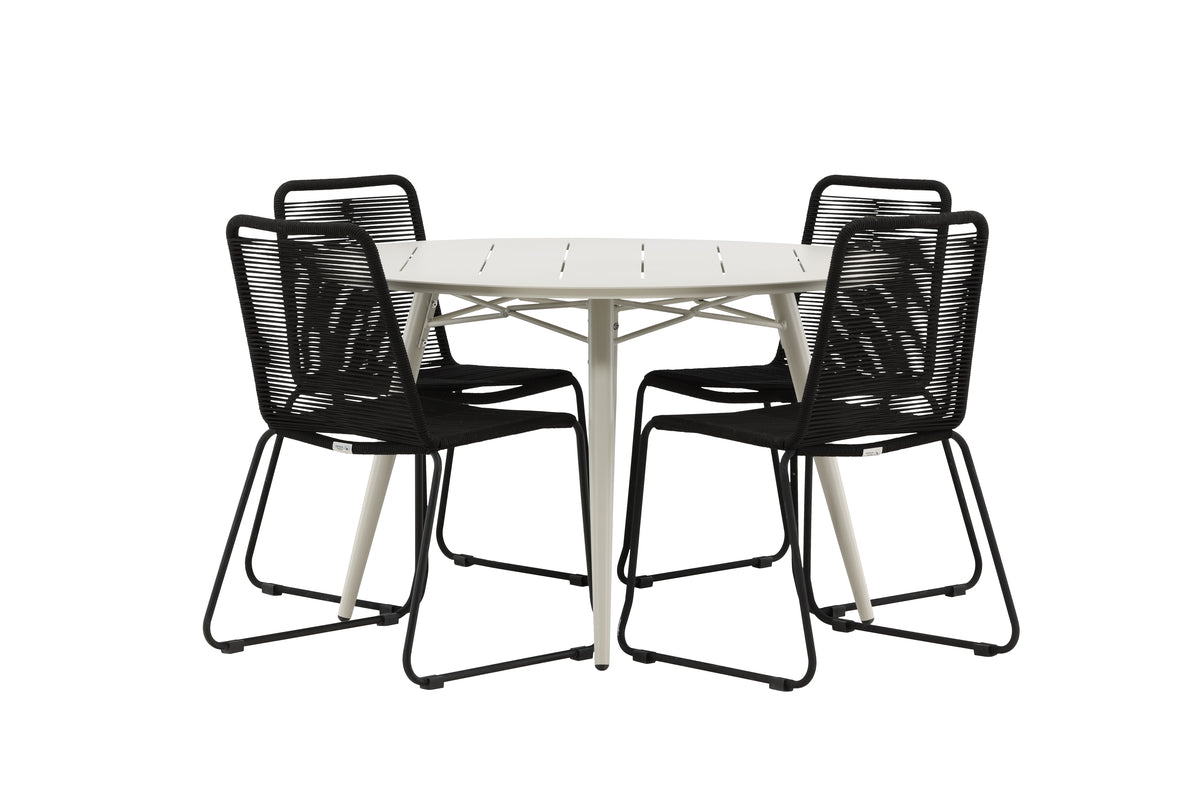 Rundt spisebord 120 Beige + Spisebordsstol 2-pak Sort