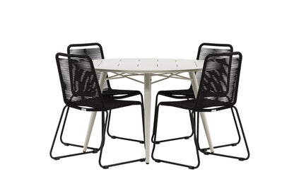 Rundt spisebord 120 Beige + Spisebordsstol 2-pak Sort