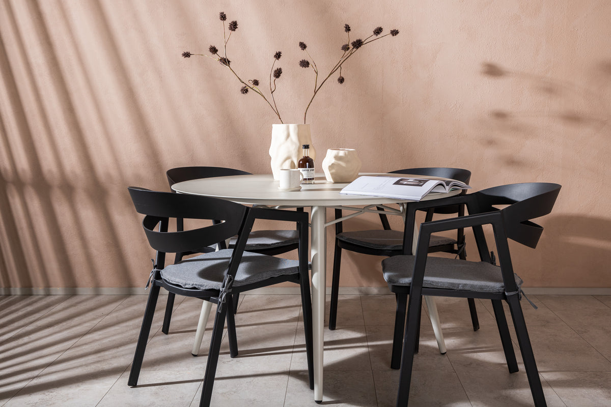 Spisebordsstol Sort + Rundt Spisebord 120 Beige