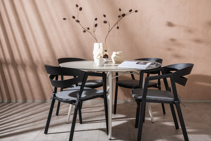 Spisebordsstol Sort + Rundt Spisebord 120 Beige