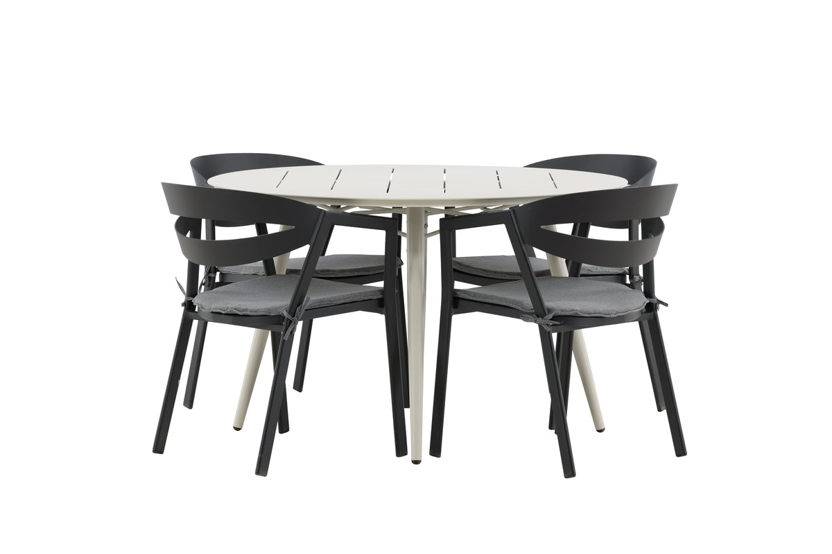 Spisebordsstol Sort + Rundt Spisebord 120 Beige