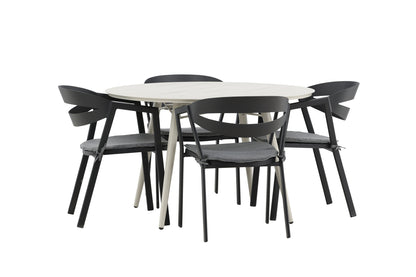 Spisebordsstol Sort + Rundt Spisebord 120 Beige
