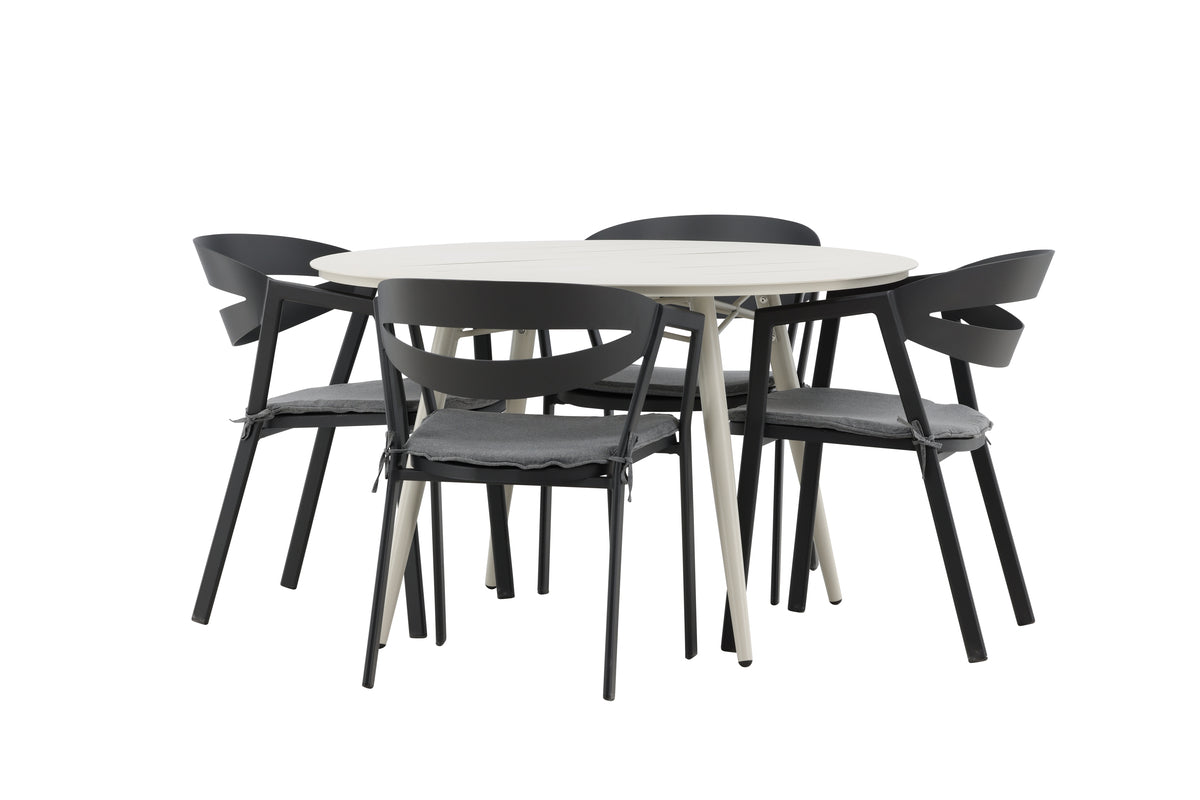 Spisebordsstol Sort + Rundt Spisebord 120 Beige