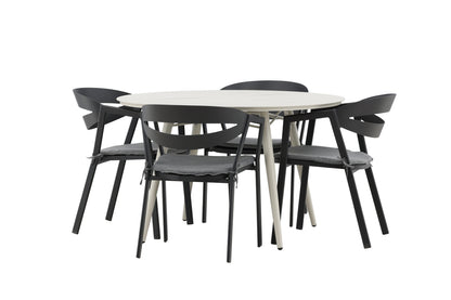 Spisebordsstol Sort + Rundt Spisebord 120 Beige