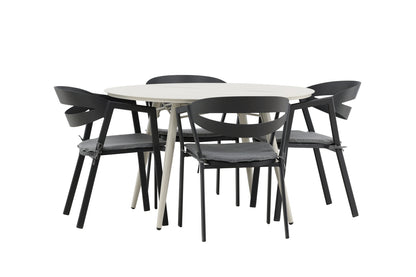 Spisebordsstol Sort + Rundt Spisebord 120 Beige