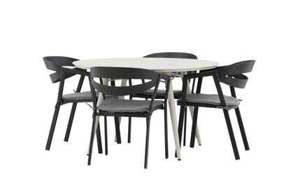 Spisebordsstol Sort + Rundt Spisebord 120 Beige