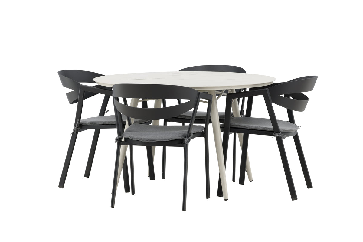 Spisebordsstol Sort + Rundt Spisebord 120 Beige