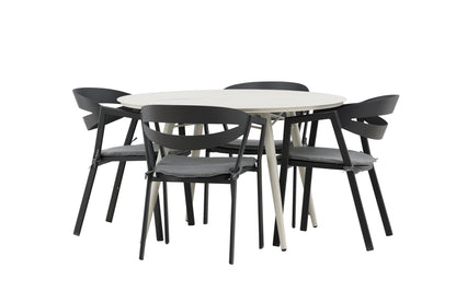 Spisebordsstol Sort + Rundt Spisebord 120 Beige