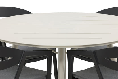 Spisebordsstol Sort + Rundt Spisebord 120 Beige