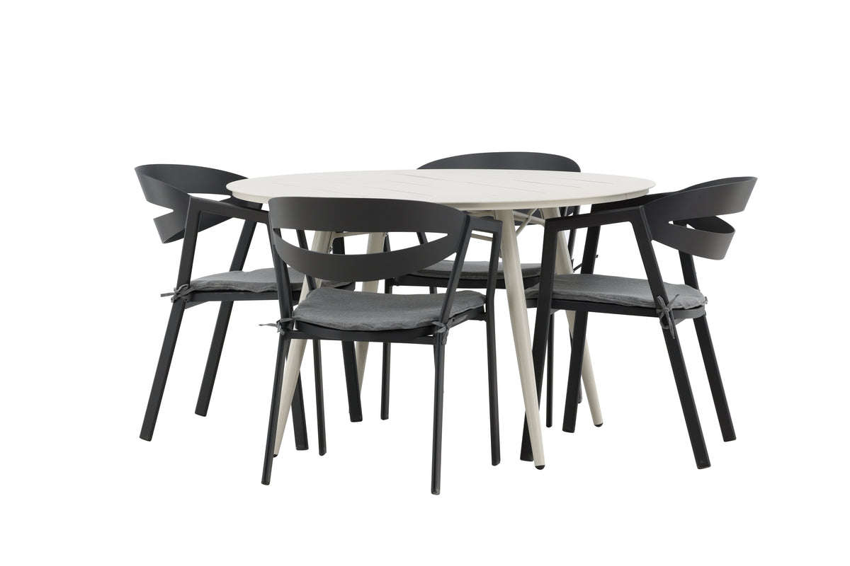 Spisebordsstol Sort + Rundt Spisebord 120 Beige