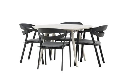 Spisebordsstol Sort + Rundt Spisebord 120 Beige