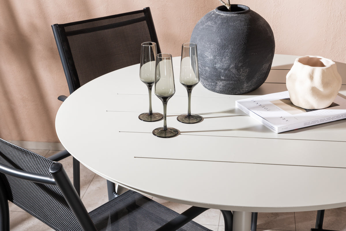 Rundt spisebord 120 Beige + Spisebordsstol 2-pak Sort