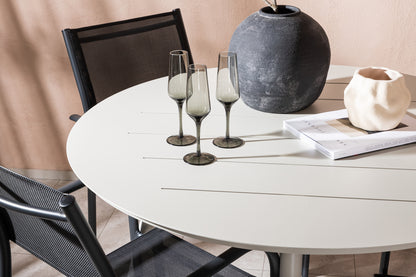 Rundt spisebord 120 Beige + Spisebordsstol 2-pak Sort