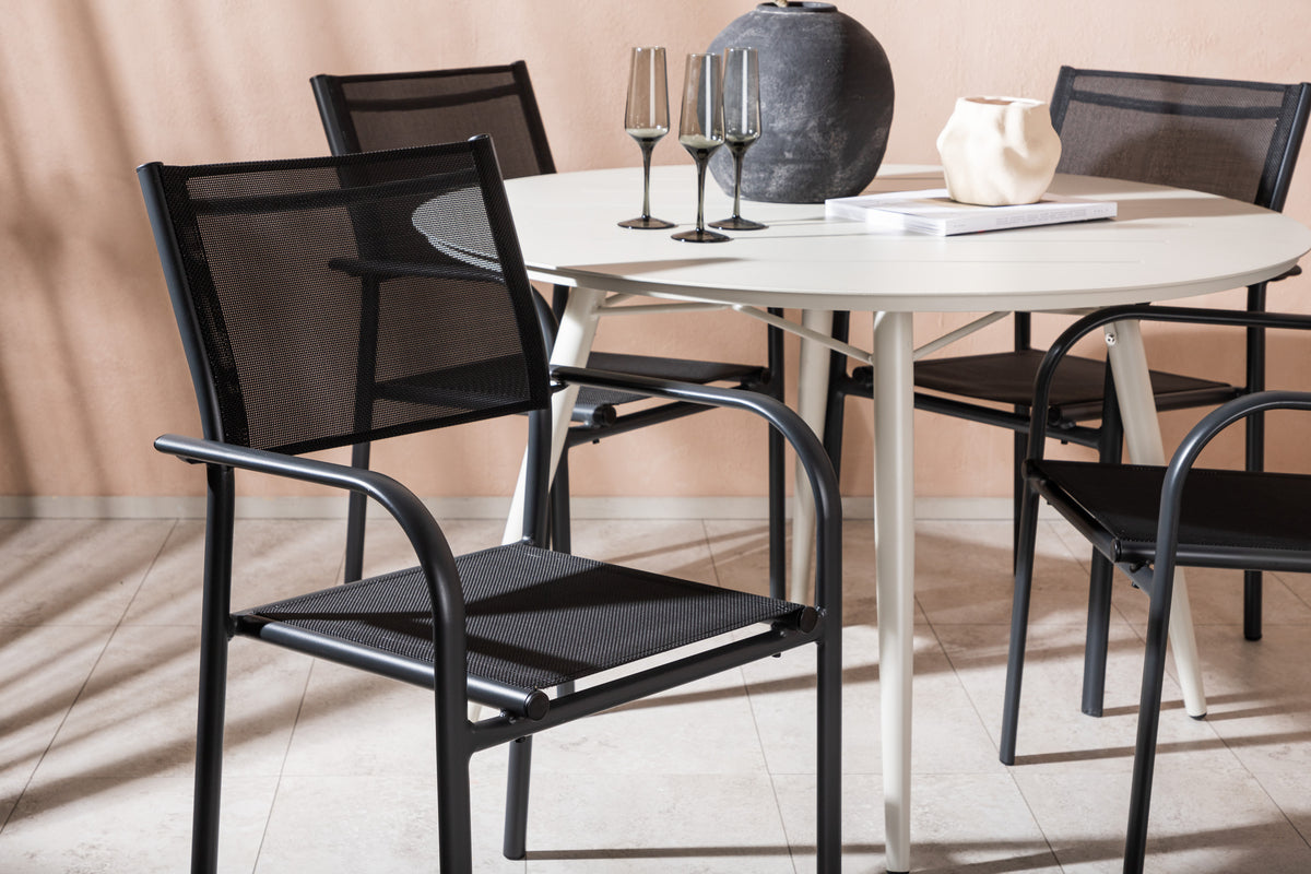 Rundt spisebord 120 Beige + Spisebordsstol 2-pak Sort